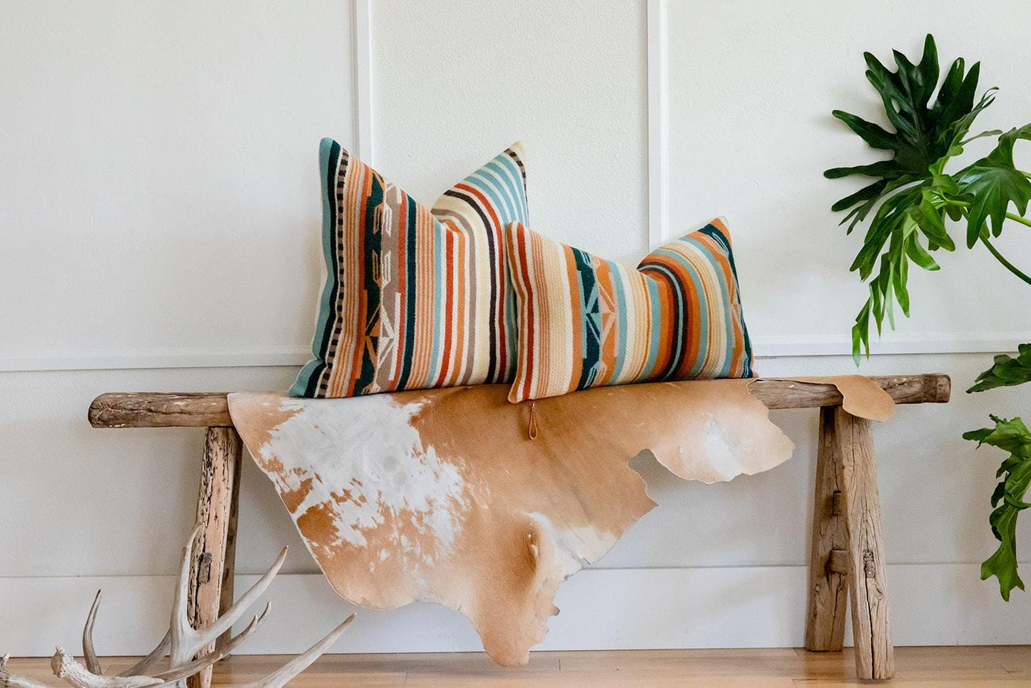Chimayo Wool Pillow Cover – Aqua/Coral Southwestern Stripe Accent