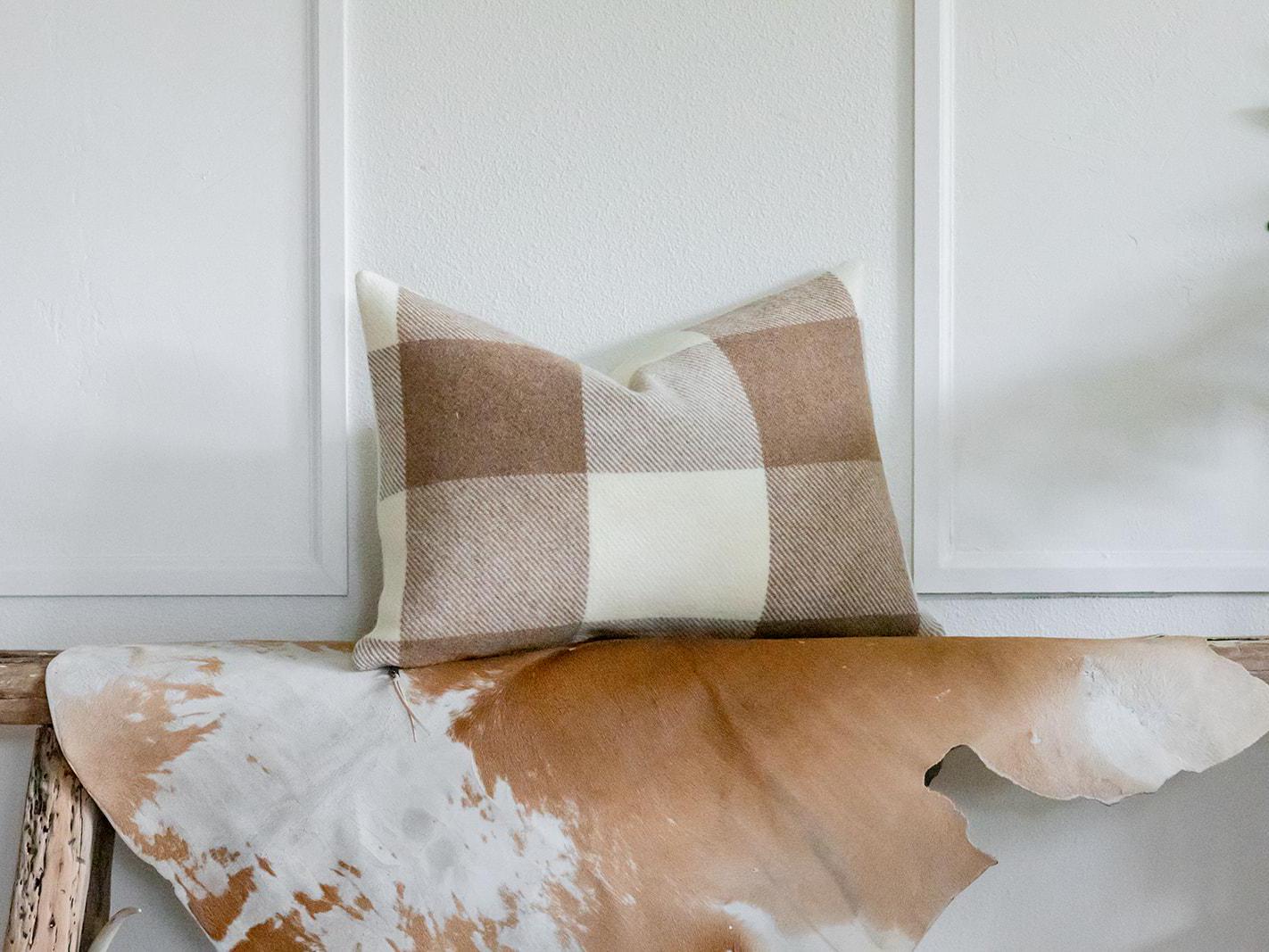 Camel & Cream Buffalo Check Wool Pillow Cover – Ready to Ship