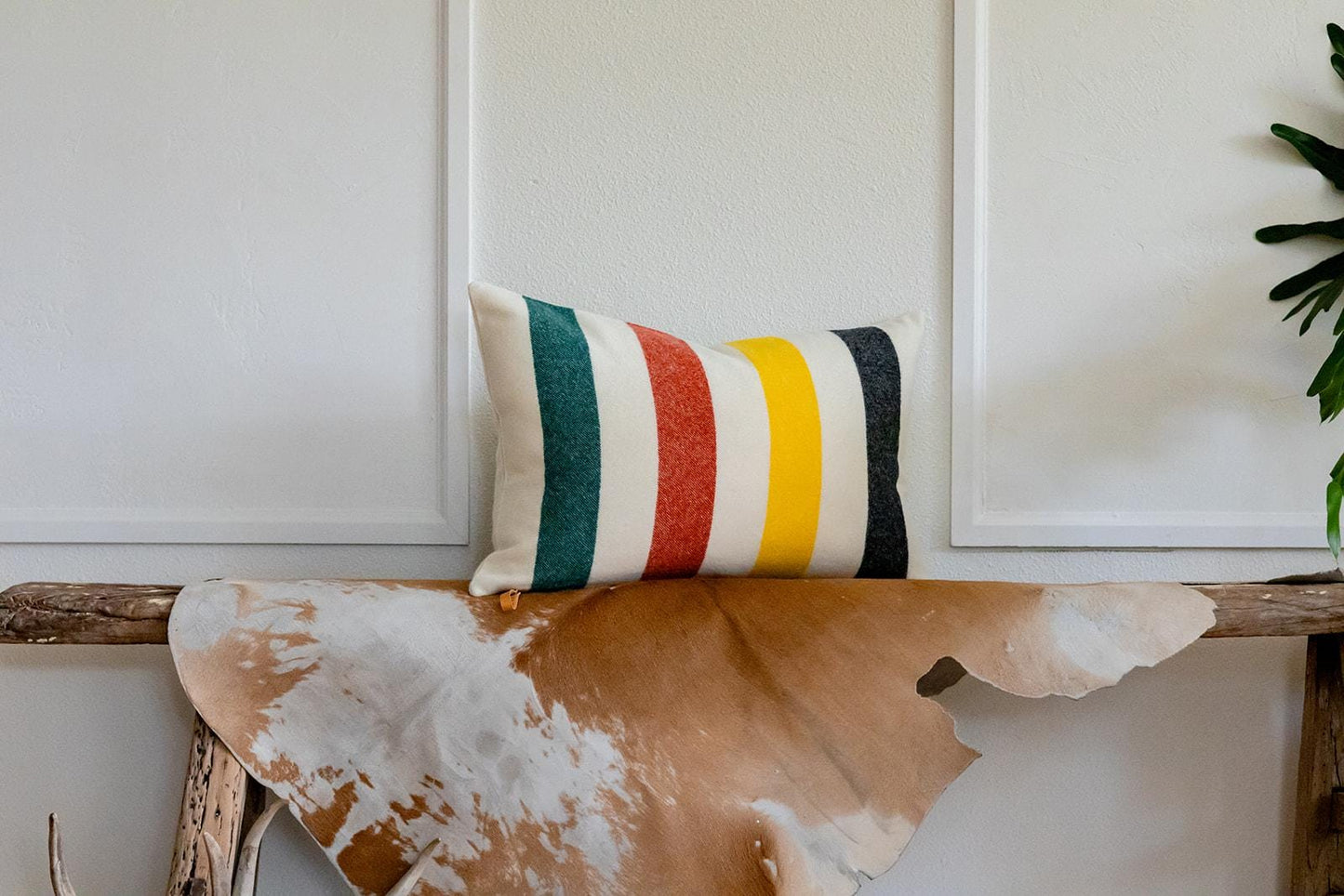 Glacier National Park Merino Wool Pillow Cover – Cream Base, Red, Green & Black Stripes