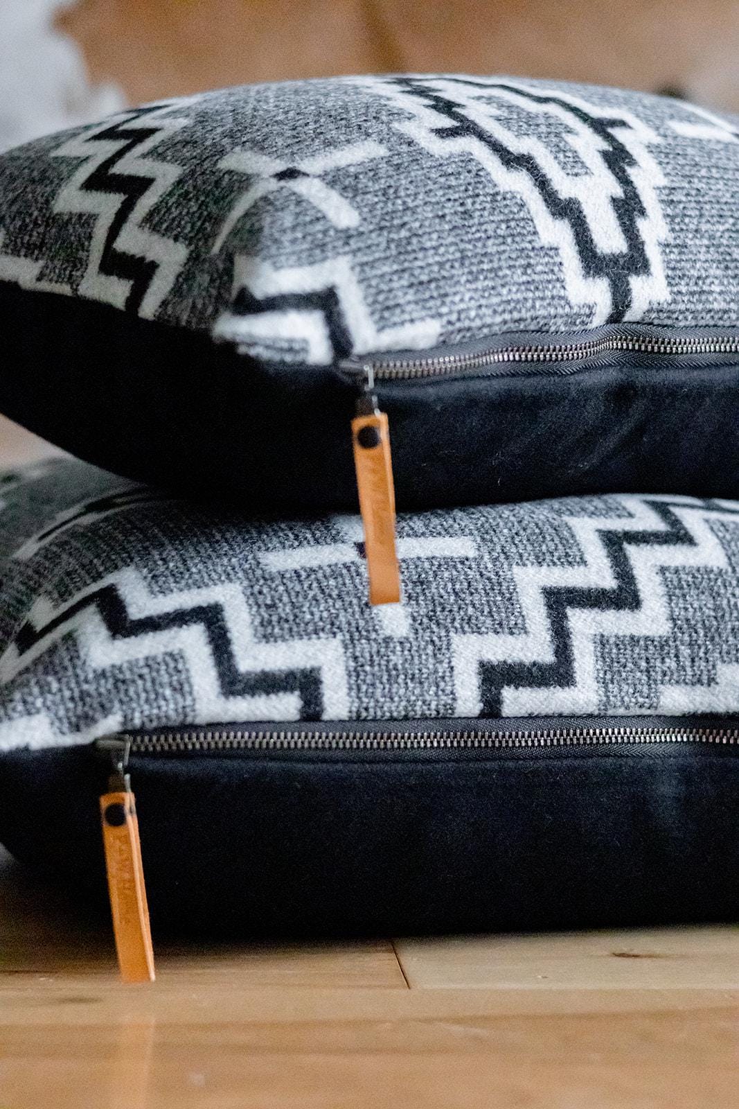 Kiva Steps Wool Pillow Cover – Black & White Southwestern Geometric Design