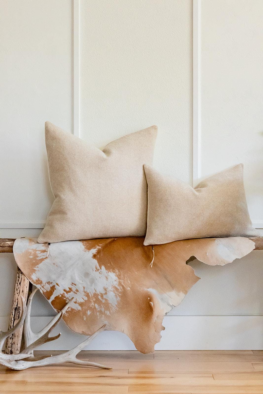 Camel & Cream Herringbone Wool Pillow Cover – Ready to Ship