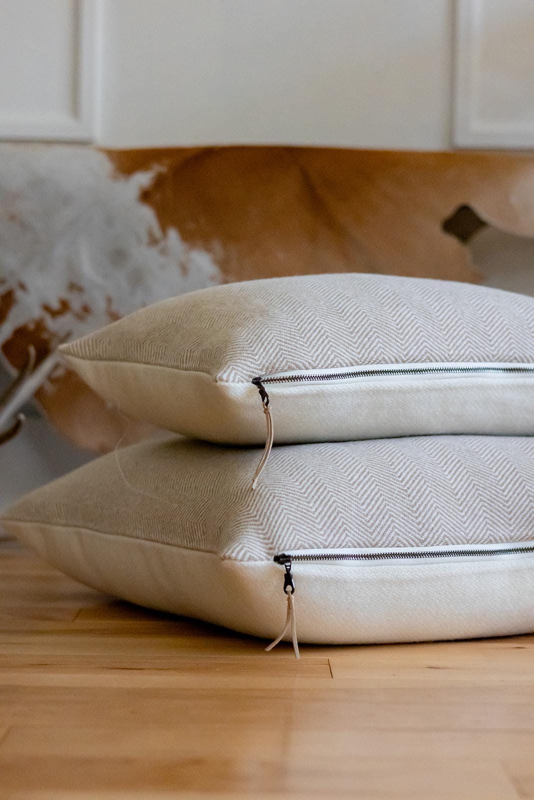 Camel & Cream Herringbone Wool Pillow Cover – Ready to Ship