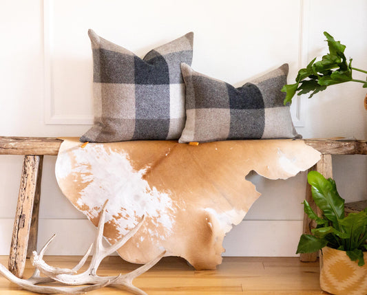 Tan & Charcoal Wool Pillow Cover – Oversized Gingham Style