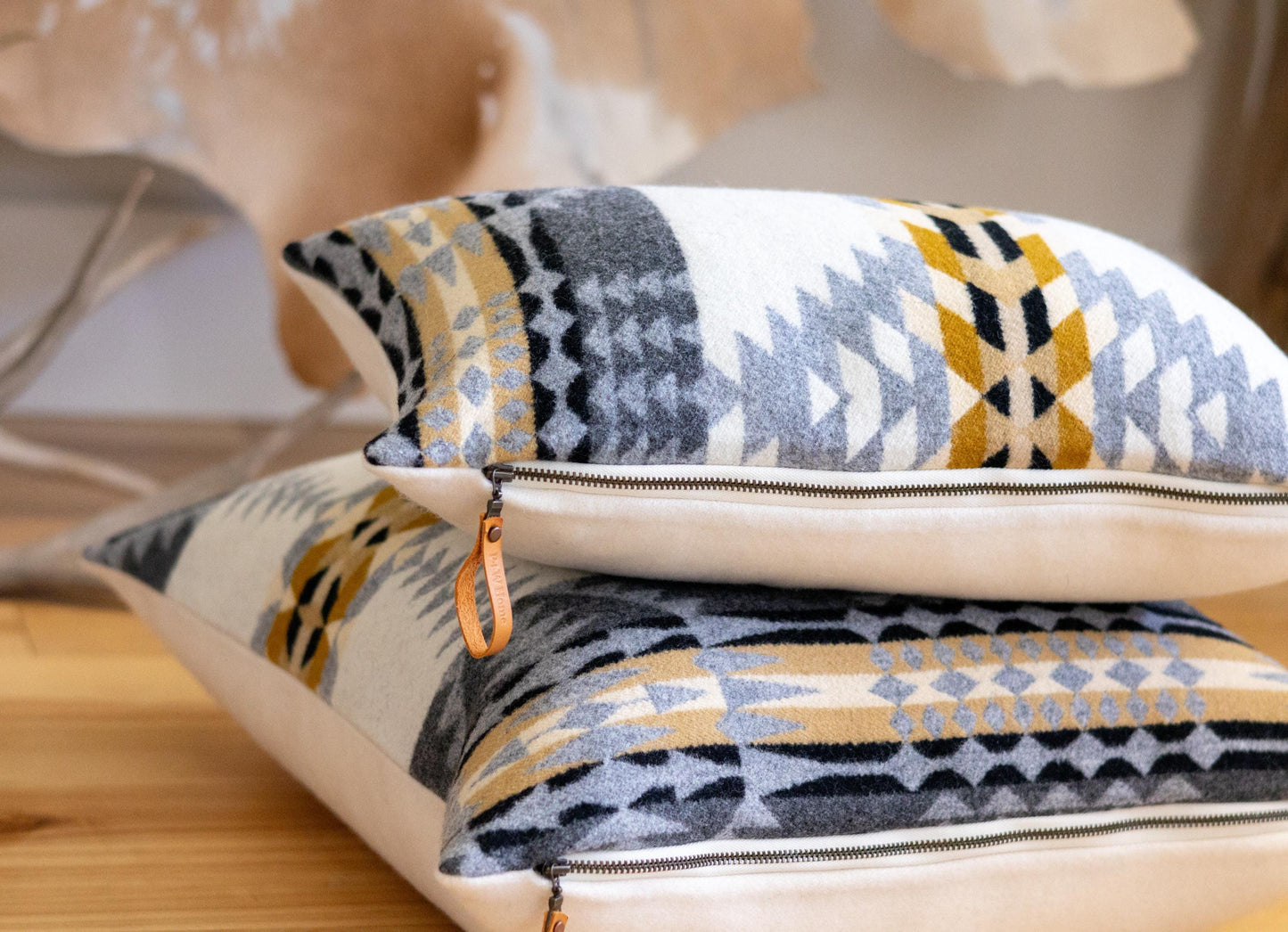 Rancho Arroyo Wool Pillow Cover – Ivory Geometric Jacquard