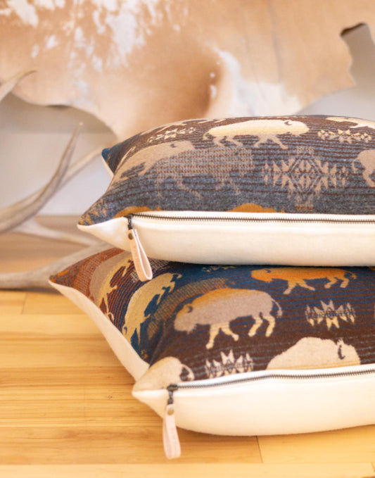 Heritage Buffalo Southwestern Wool Pillow Cover – Brown