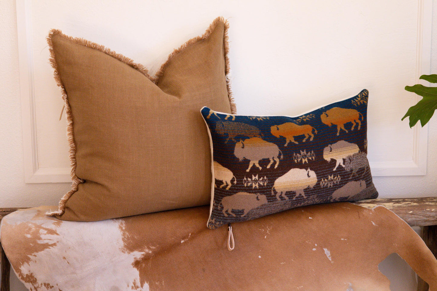 Caramel Linen Pillow Cover with Raw Fringe – Handcrafted Home Decor, Ready to Ship