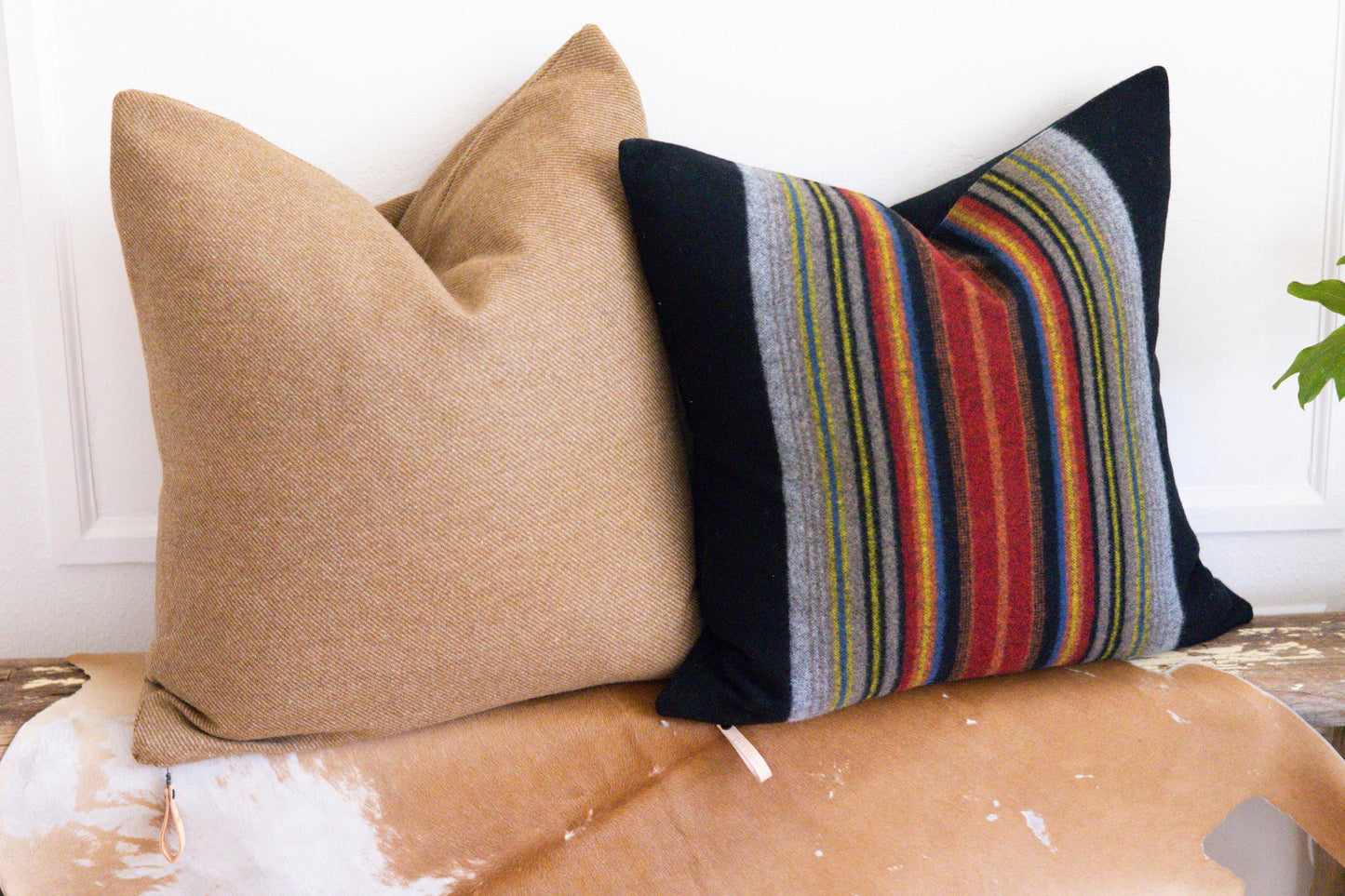 Acadia National Park Wool Pillow Cover – Black Base, Multi-Color Stripes