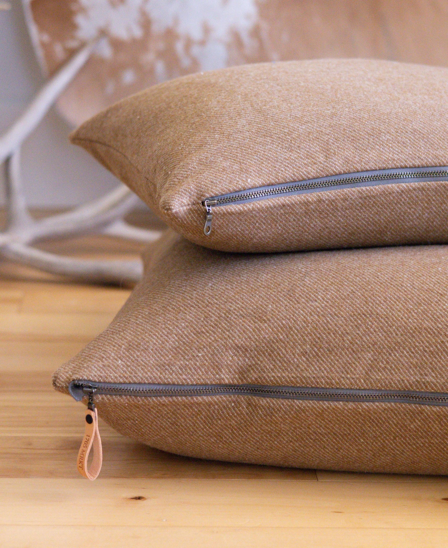 Tan Twill Wool Pillow Cover – Gold Tweed Lodge Accent