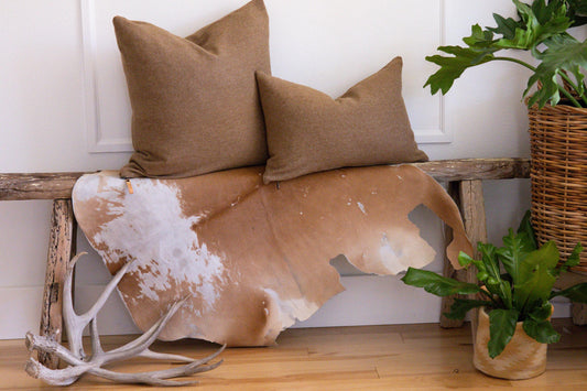 Tan Twill Wool Pillow Cover – Gold Tweed Lodge Accent