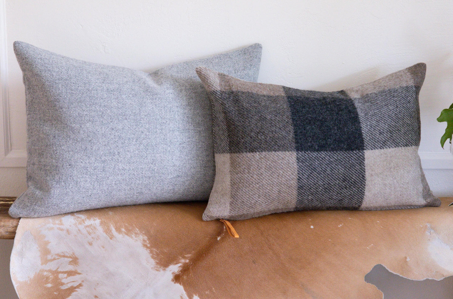Tan & Charcoal Wool Pillow Cover – Oversized Gingham Style