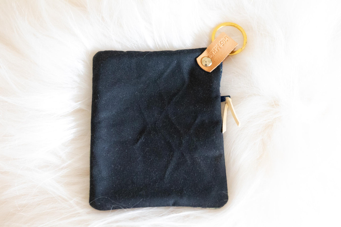 Navy and Green Wool Mini Clutch, Zippered Coin Purse, Key Fob Wallet, Credit Card Holder, Ear Bud Case, Teacher Gift