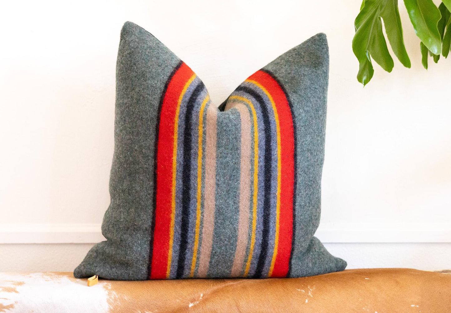 Yakima Camp Wool Blanket Pillow Cover — Green Heather Stripe • Rustic Cabin Pillow • Neutral Cozy Decor