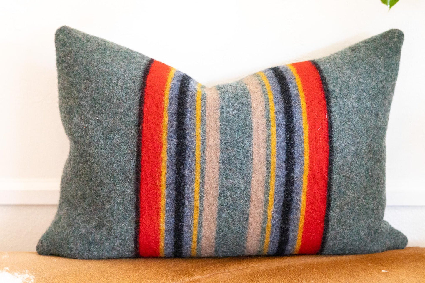 Yakima Camp Wool Blanket Pillow Cover — Green Heather Stripe • Rustic Cabin Pillow • Neutral Cozy Decor