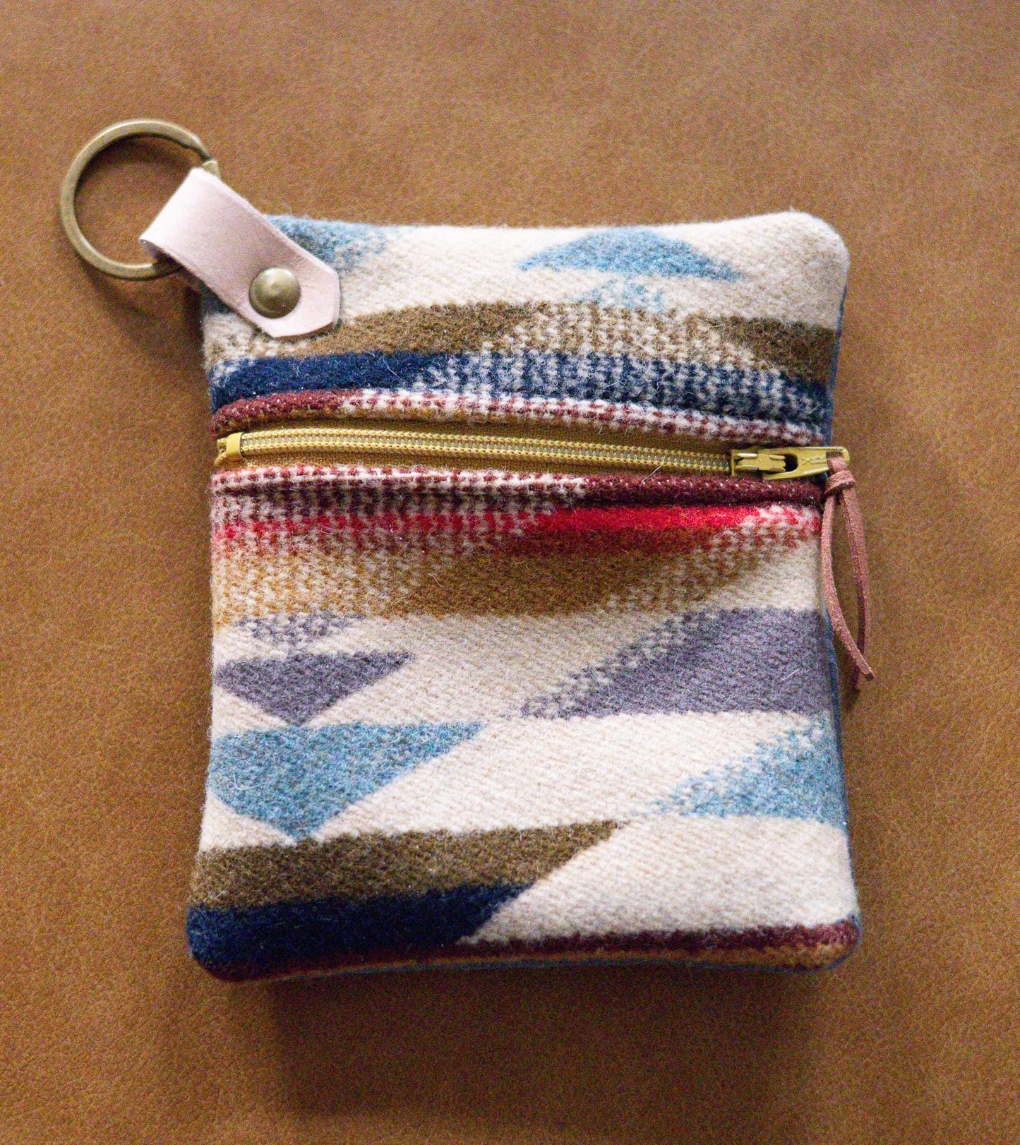 Southwestern style Wool Clutch Zippered ID Holder Small Key Fob Wallet Coin Purse