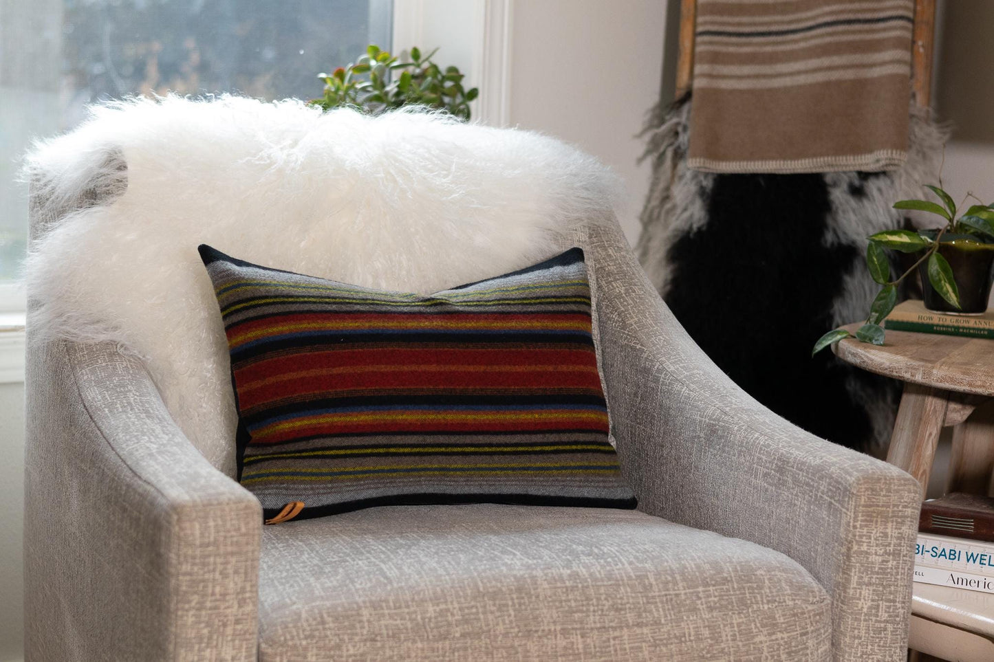 Acadia National Park Wool Pillow Cover – Black Base, Multi-Color Stripes