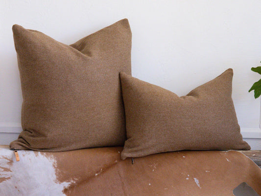 Tan Twill Wool Pillow Cover – Gold Tweed Lodge Accent
