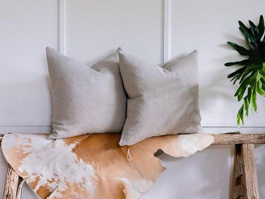 Leona Linen Pillow Cover in Greige – Sustainable Neutral Cushion, Made to Order