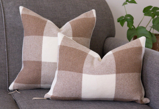 Camel & Cream Buffalo Check Wool Pillow Cover – Ready to Ship