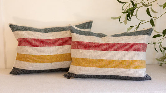 Pair of Glacier Stripe Wool Lumbar Pillow Covers – 13x19" Ready to Ship