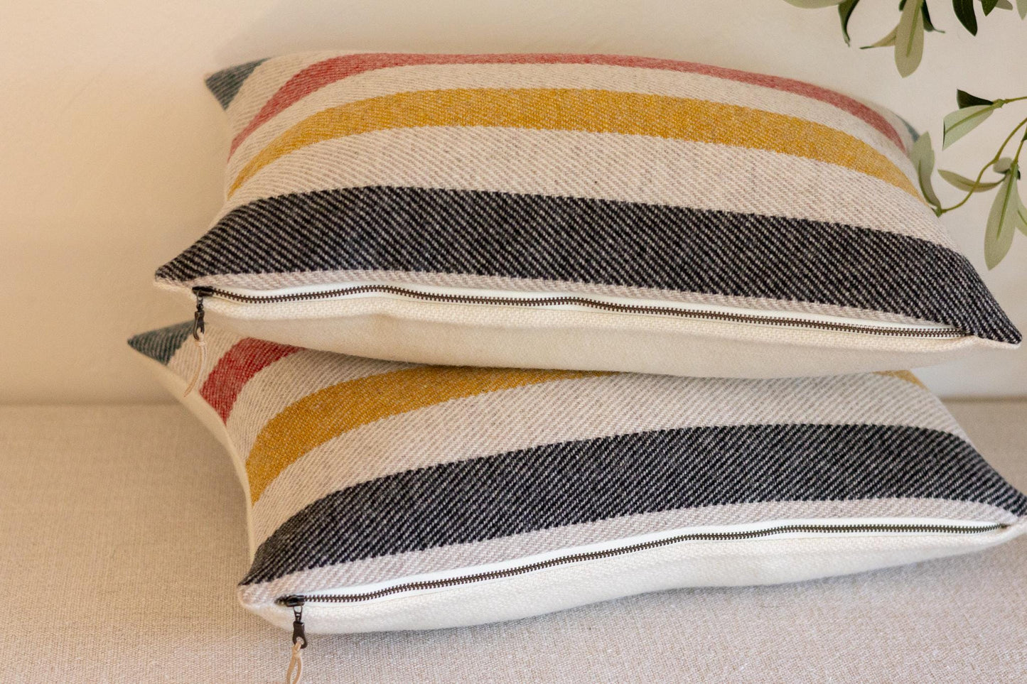Pair of Glacier Stripe Wool Lumbar Pillow Covers – 13x19" Ready to Ship