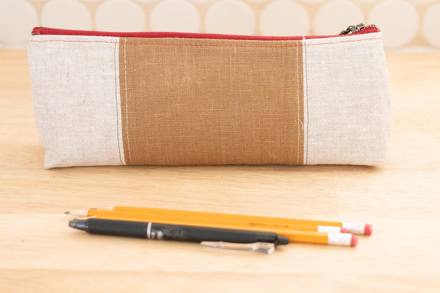 Linen Color Blocked Zippered Pouch: Versatile Organizer for Pencils, Knitting, Makeup (Ready to Ship)