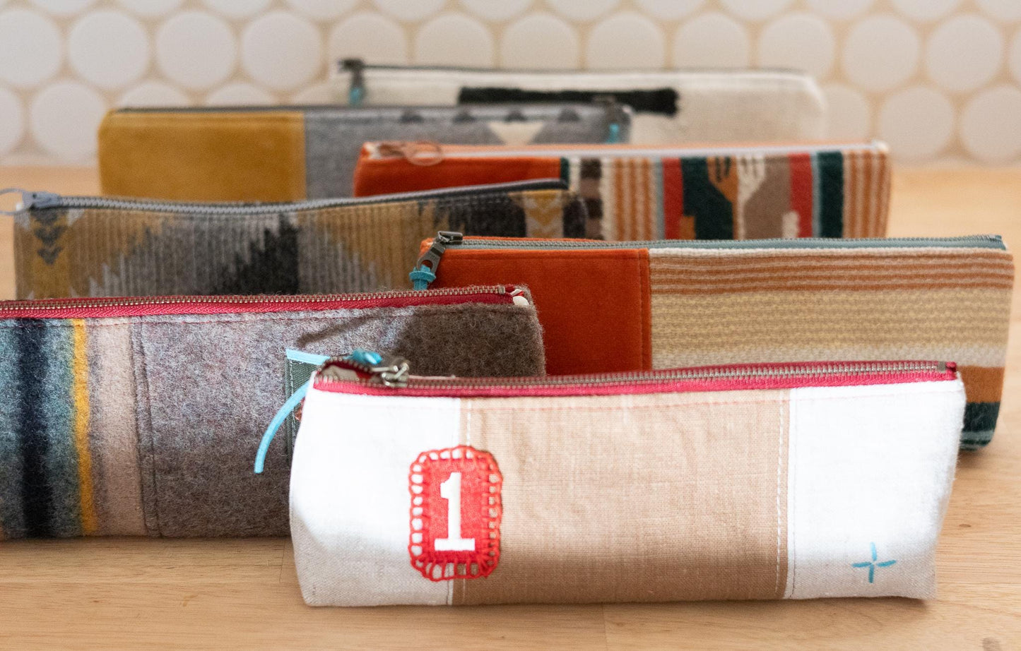 Linen Color Blocked Zippered Pouch: Versatile Organizer for Pencils, Knitting, Makeup (Ready to Ship)