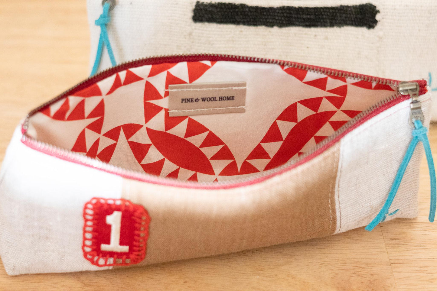 Linen Color Blocked Zippered Pouch: Versatile Organizer for Pencils, Knitting, Makeup (Ready to Ship)