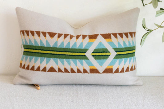 Falcon Cove Border wool Southwestern pillow cover, 12x18 lumbar sham, ready to ship