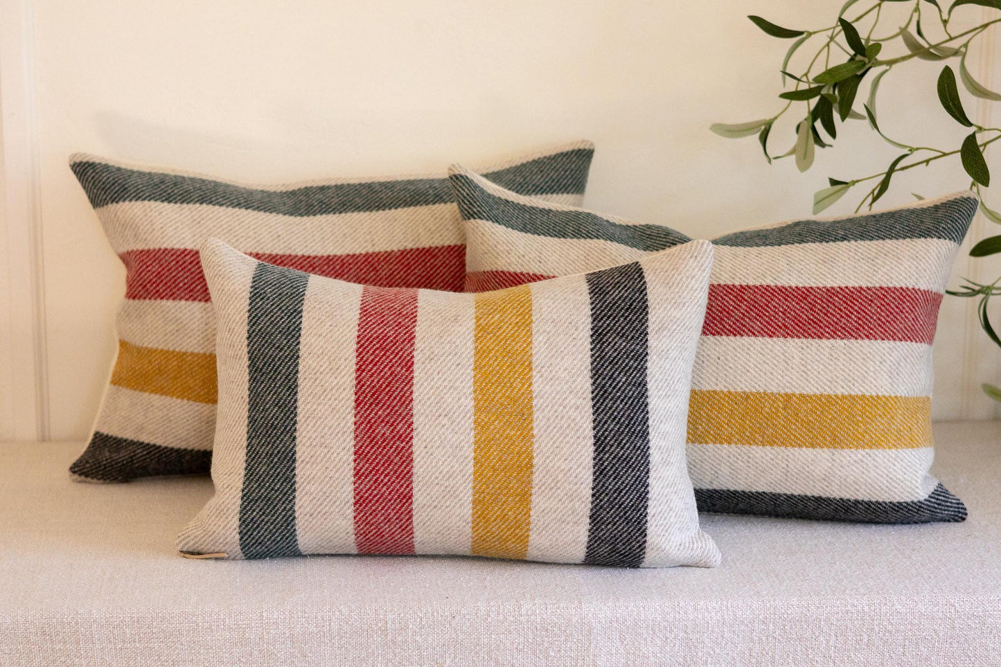 Pair of Glacier Stripe Wool Lumbar Pillow Covers – 13x19" Ready to Ship