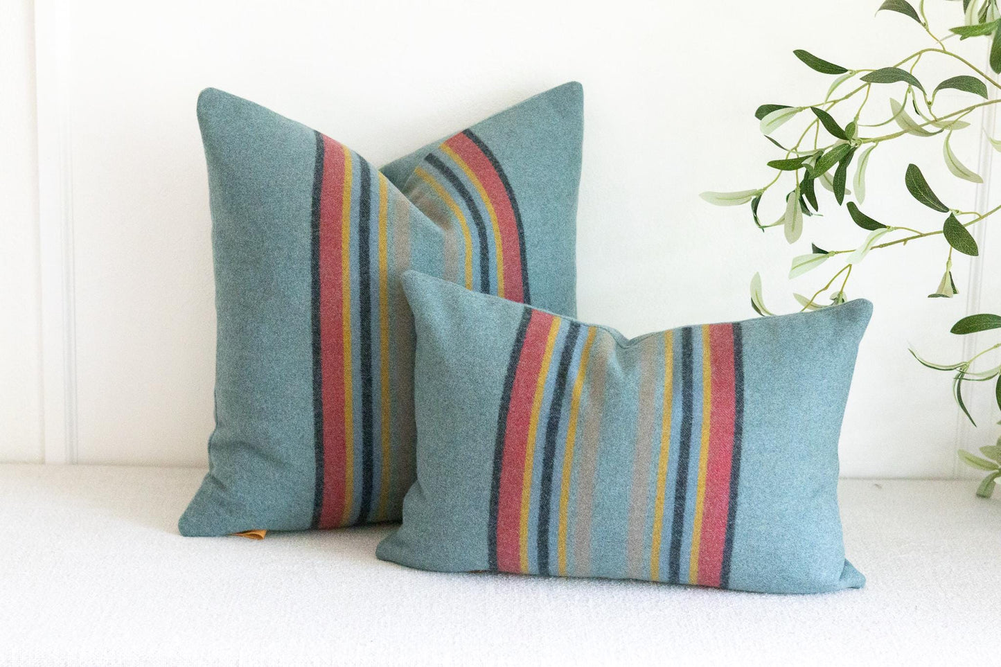 Yakima Camp Blanket green heather Merino wool pillow cover, striped green throw pillowcase, rustic southwestern decor
