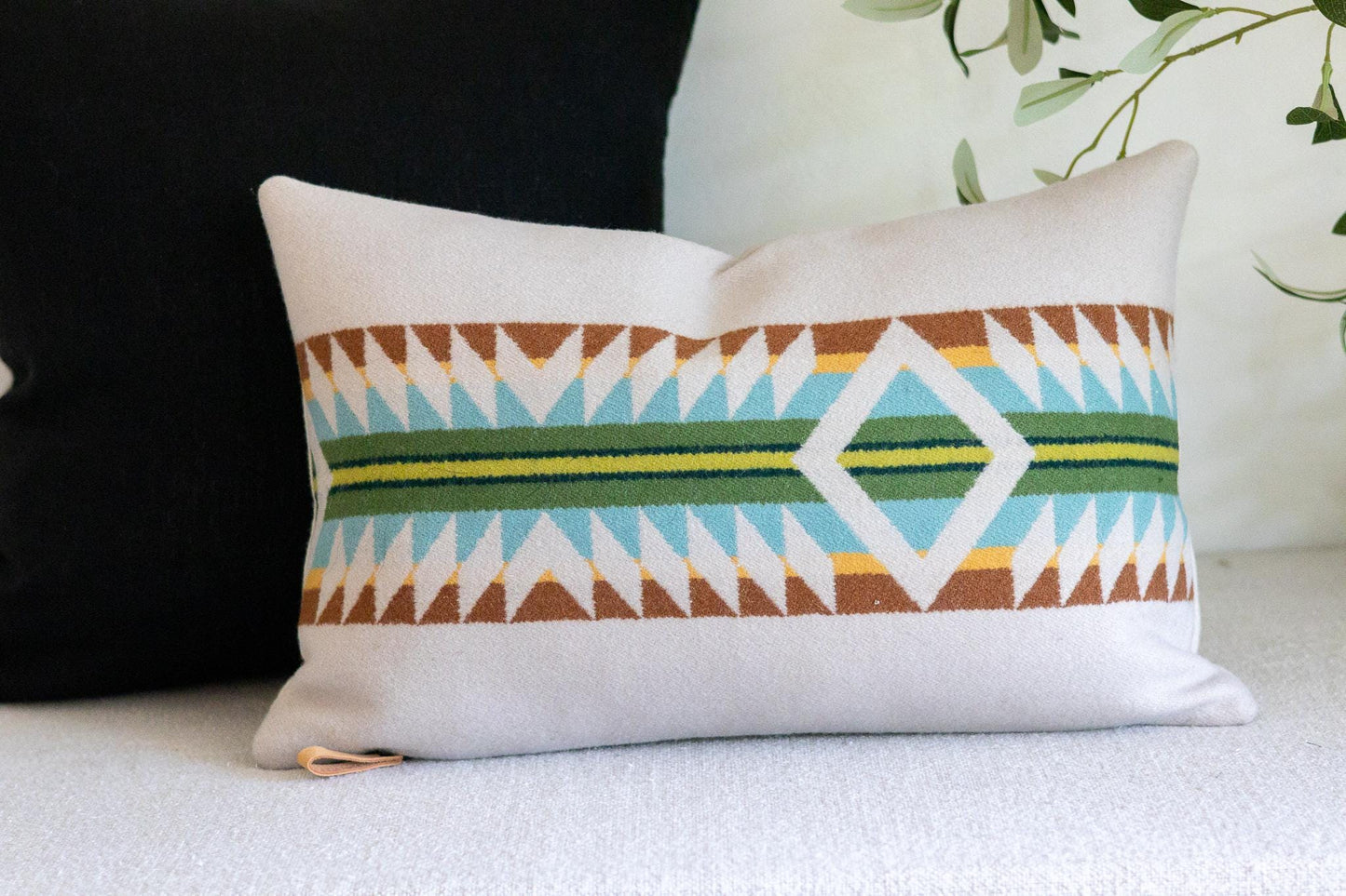 Falcon Cove Border wool Southwestern pillow cover, 12x18 lumbar sham, ready to ship