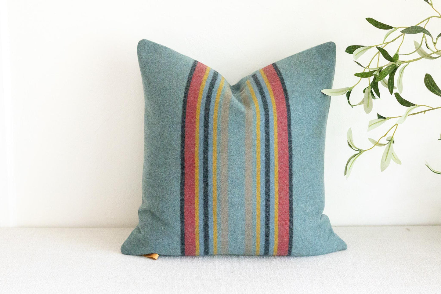 Yakima Camp Blanket green heather Merino wool pillow cover, striped green throw pillowcase, rustic southwestern decor