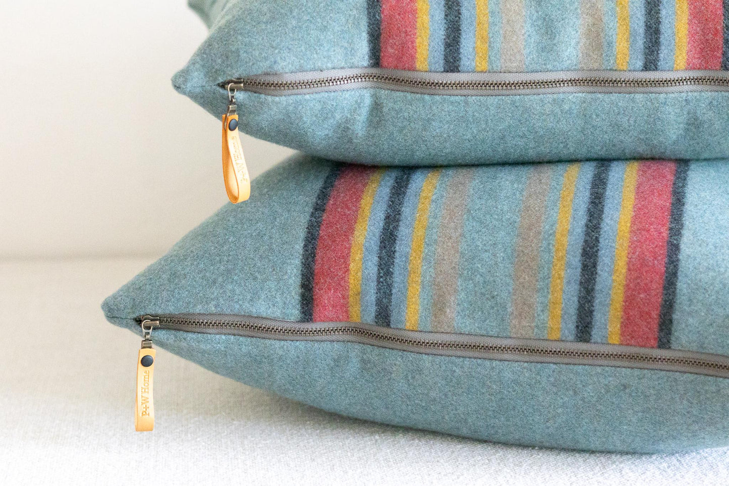 Yakima Camp Blanket green heather Merino wool pillow cover, striped green throw pillowcase, rustic southwestern decor