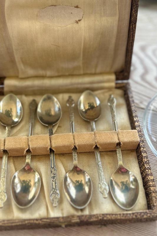 Set of 6 Vintage English Apostle Demitasse Spoons in Original Case