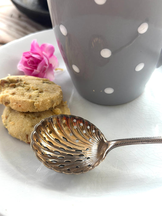 Vintage Silver-Plated Sugar Sifter Spoon with Scalloped Bowl