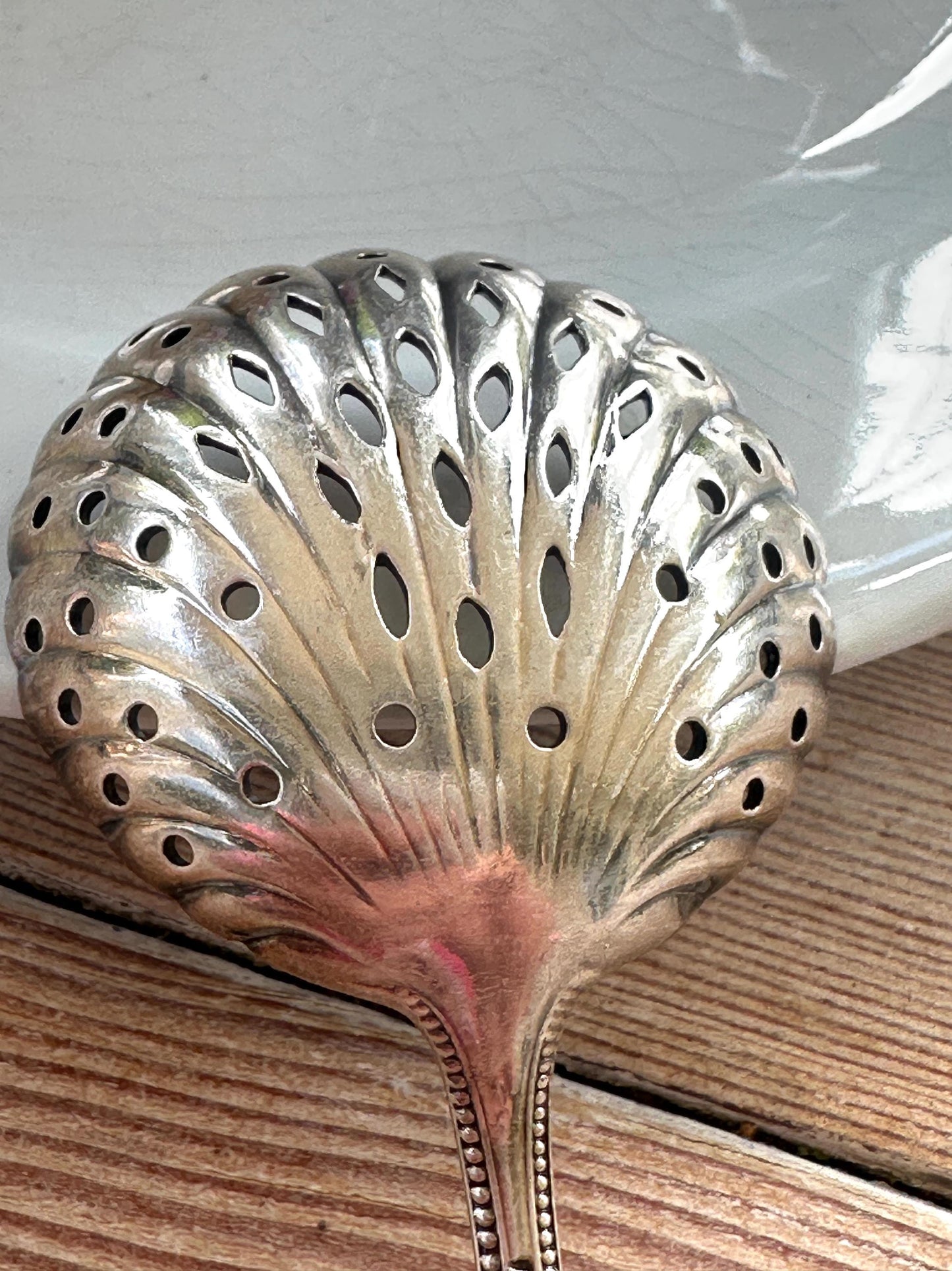 Vintage Silver-Plated Sugar Sifter Spoon with Scalloped Bowl