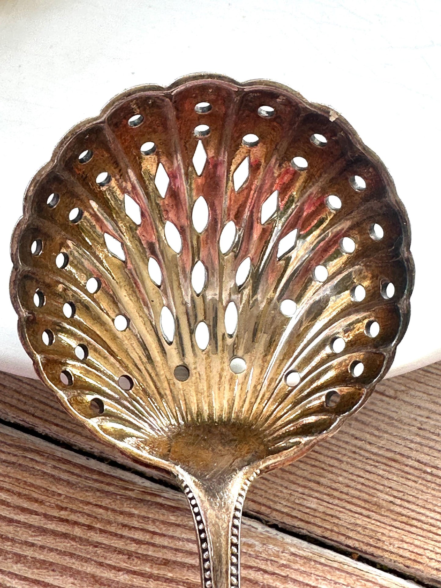Vintage Silver-Plated Sugar Sifter Spoon with Scalloped Bowl