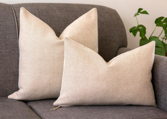 Camel & Cream Herringbone Wool Pillow Cover – Ready to Ship