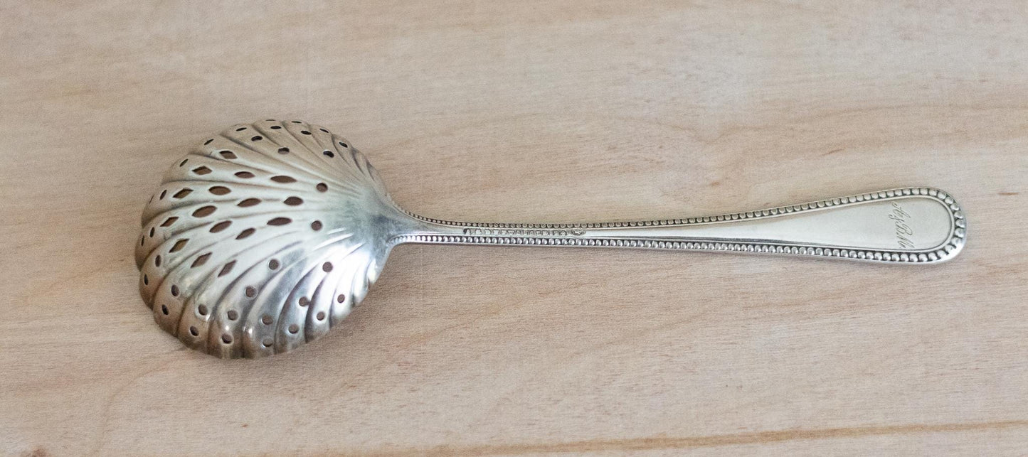 Vintage Silver-Plated Sugar Sifter Spoon with Scalloped Bowl