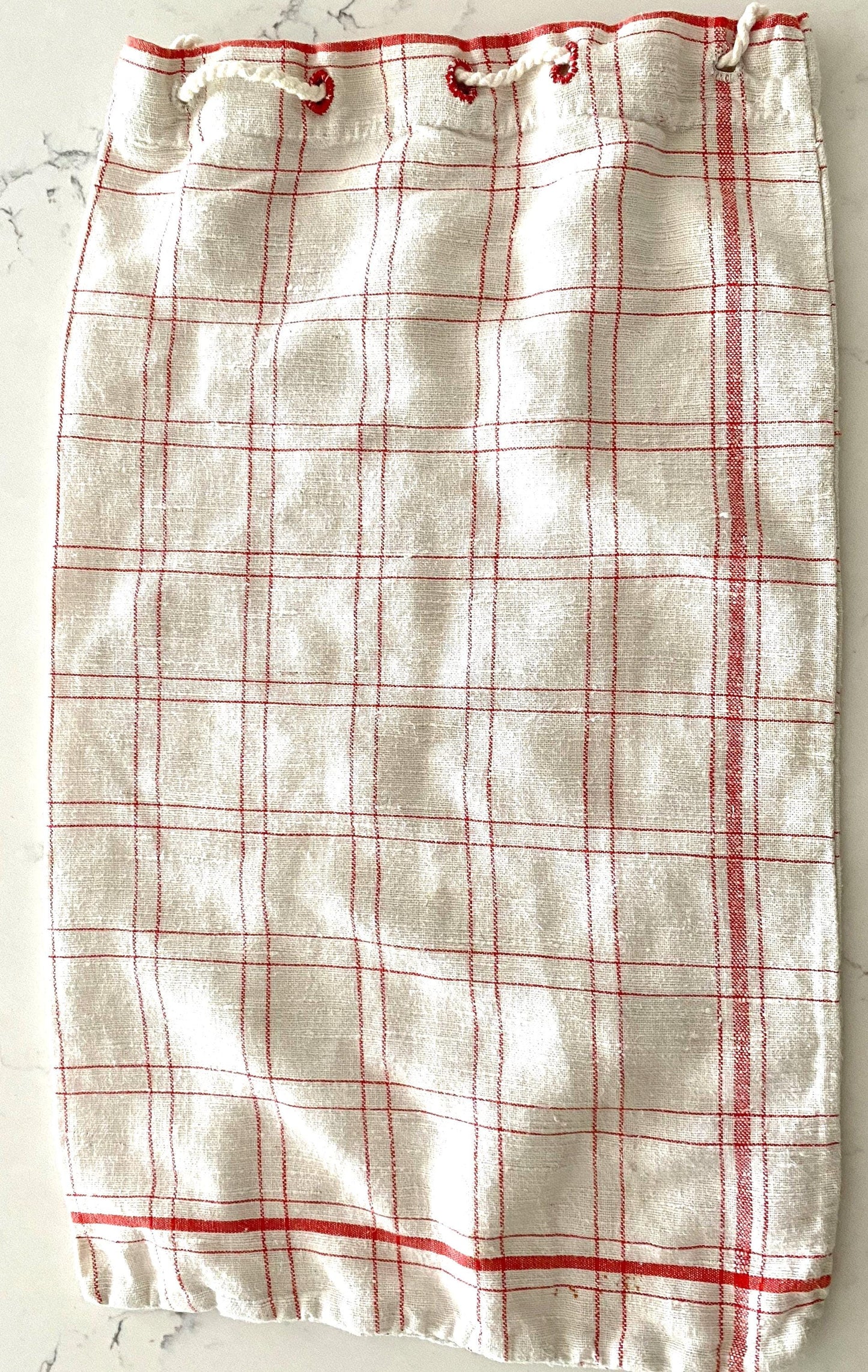 Vintage French Linen Drawstring Bag – One-of-a-Kind, 22"x13"