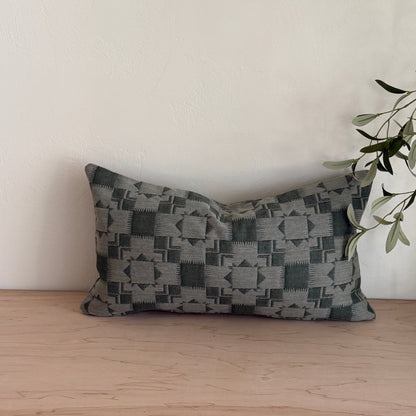 Silverlake Pine Green Gray Outdoor Pillow Cover – Textured Quilt Pattern, Made to Order