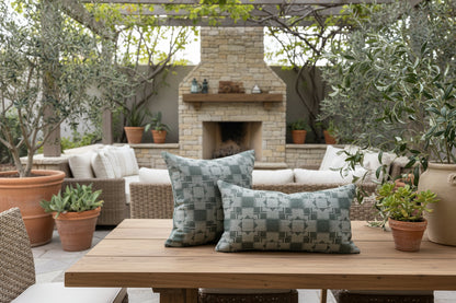 Silverlake Pine Green Gray Outdoor Pillow Cover – Textured Quilt Pattern, Made to Order