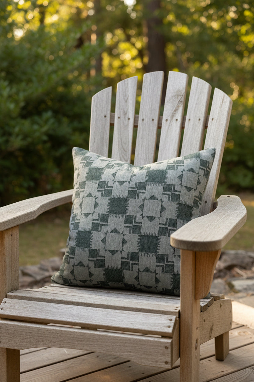 Silverlake Pine Green Gray Outdoor Pillow Cover – Textured Quilt Pattern, Made to Order