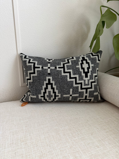 Kiva Steps Wool Pillow Cover – Black & White Southwestern Geometric Design