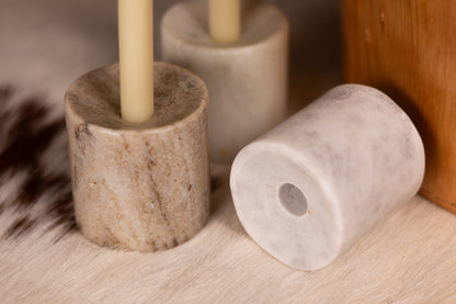 Set of Three Multi-Tone Marble Candle Holders