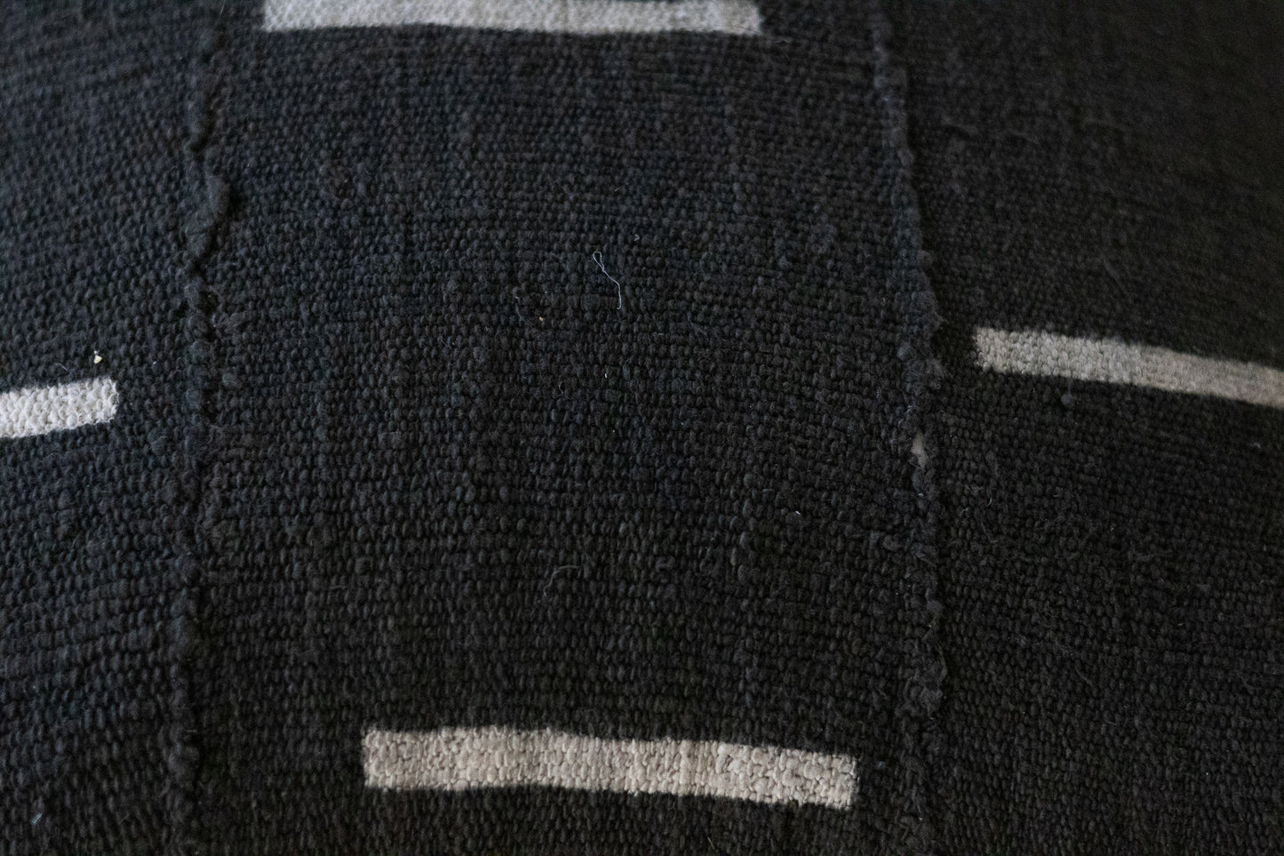 African Mud Cloth Pillow Covers — Black & White Dash | Waxed Canvas Back | Set of 2