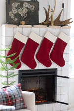 Red Wool Christmas Stocking with Cream Cuff