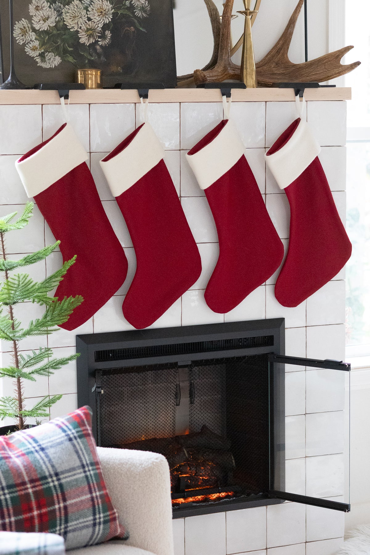 Red Wool Christmas Stocking with Cream Cuff