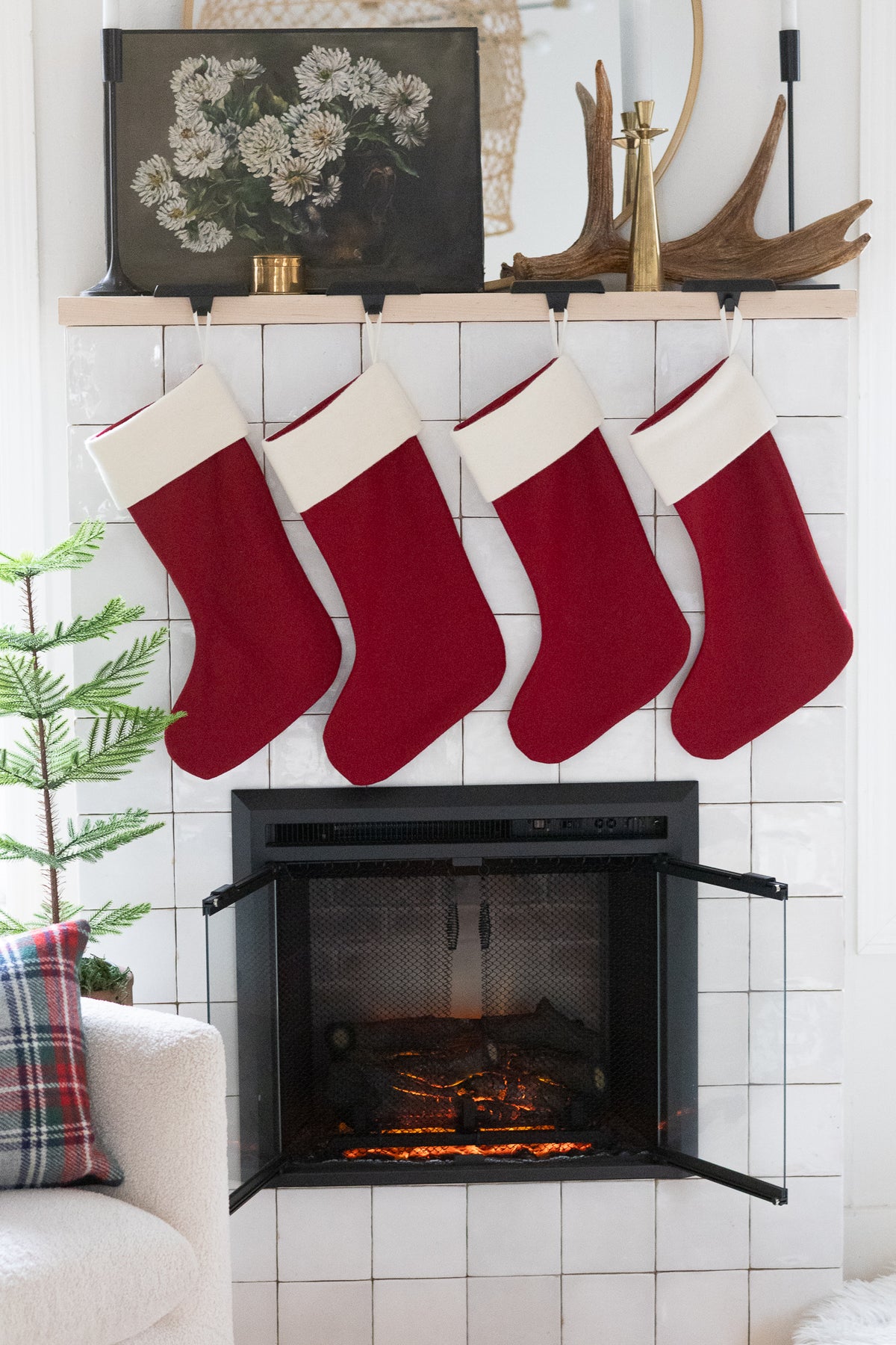 Red Wool Christmas Stocking with Cream Cuff