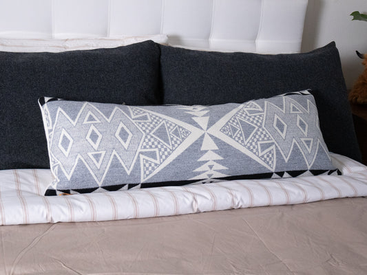 Diamond Ridge Long Lumbar Pillow Cover – Ivory & Gray Wool Jacquard, Made to Order